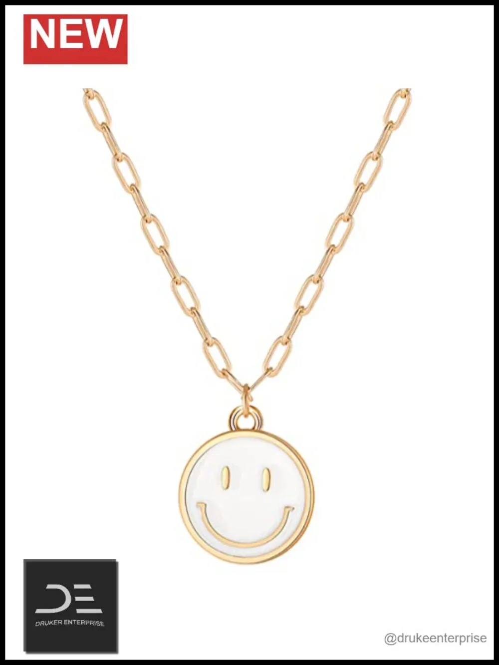 Smile Pendant Necklace Paperclip Chain Cute Round Pendant Preppy Jewelry for